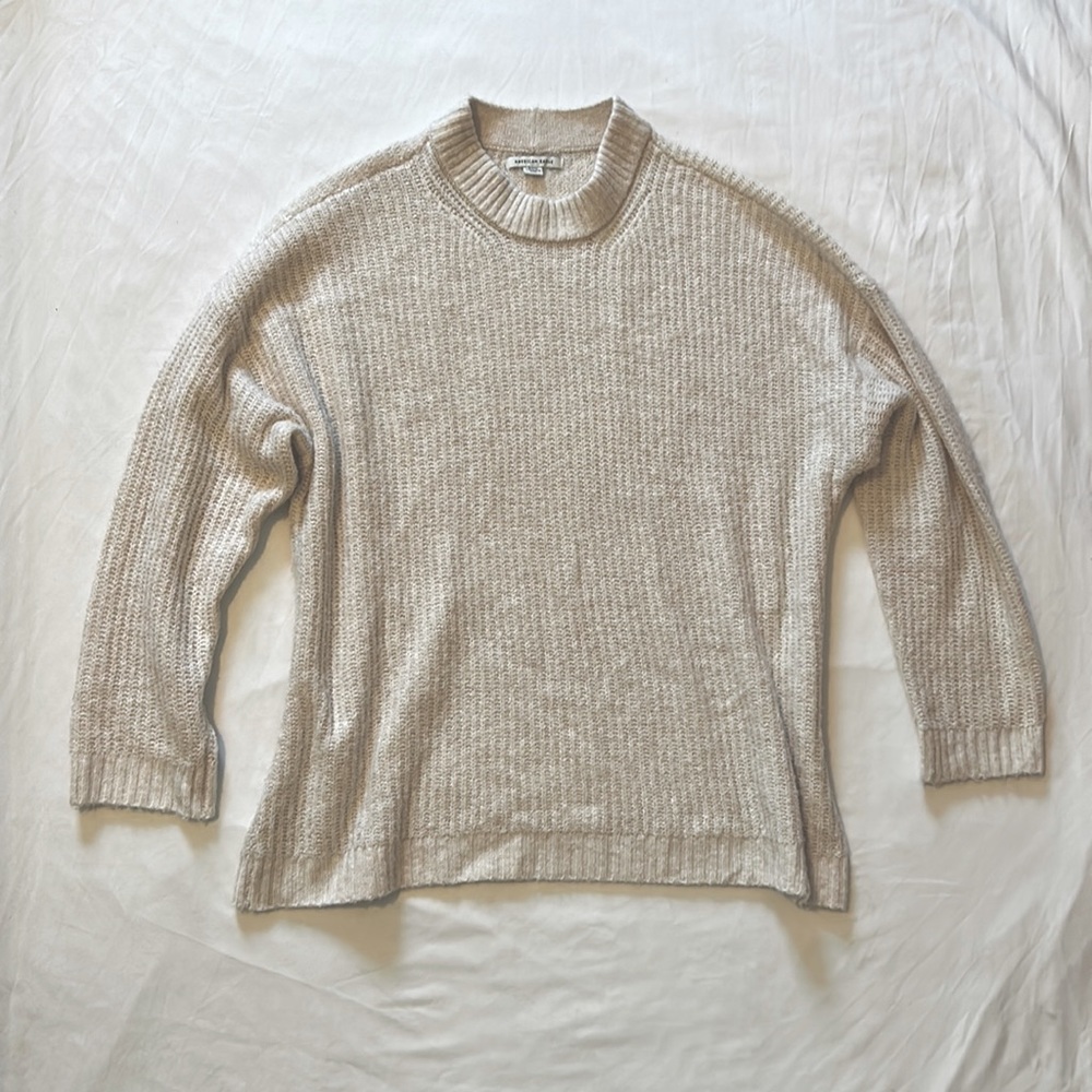 American Eagle cream mock-neck oversized sweater